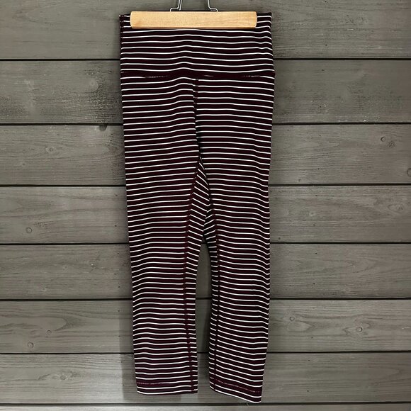 Lululemon Wunder Under Crop High-Rise Maroon White Stripes Size 4 - Picture 3 of 10